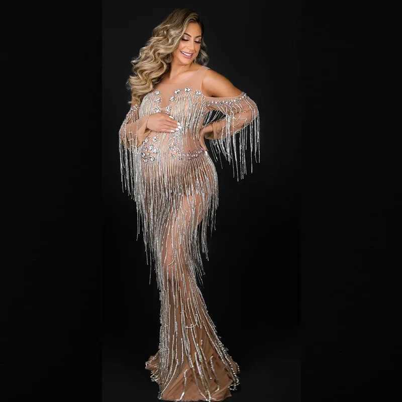 Deluxe Diamond Water Diamond Maternity Dress with Crystal Edges Used for Photo Shooting Baby Shower Dress Stretch Maternity Dress X250224