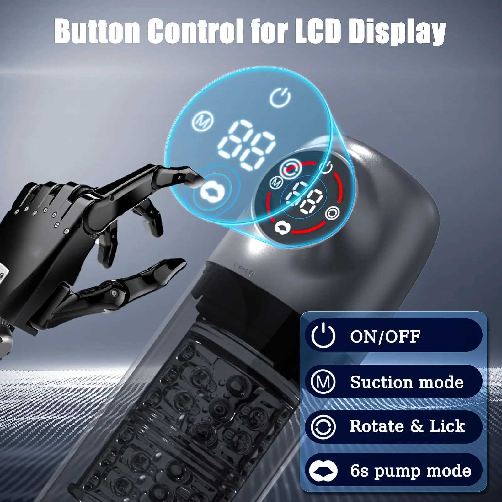 Automatic Male Masturbator with Rotating Vacuum Penis Pump Sucking Lick Vibrator Adult Sex Toys for Men Pocket Pussy LCD Display W250311