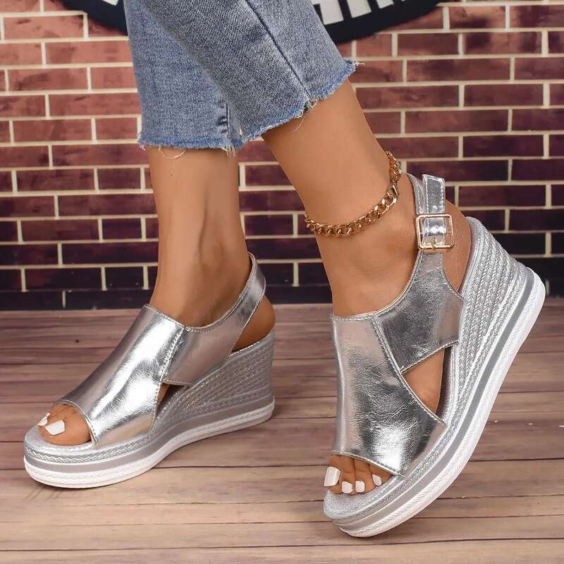 Peep Women Summer Toe Wedge Sandals Back Strap Buckle Platform Sandles Woman Fashion Thick Sole Sandalias Roman Shoes