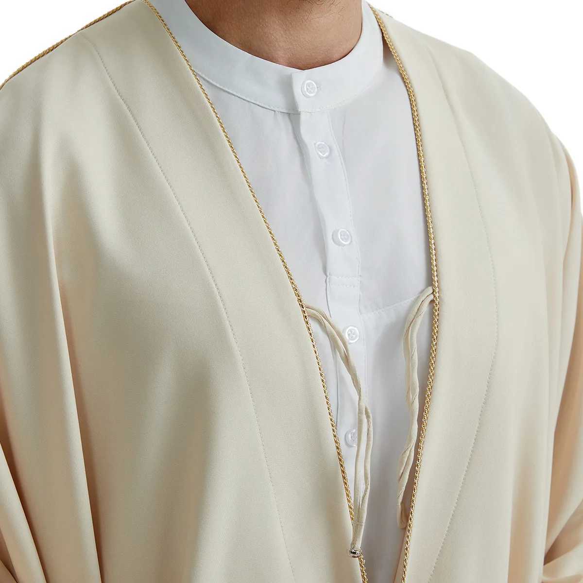 Muslim Men Open Abaya Cardigan In Jubba Thobes Saudi Arabia Iran Dubai UAE Mens Coat Islamic Fashion Kaftan Qamis HommeXJ250310
