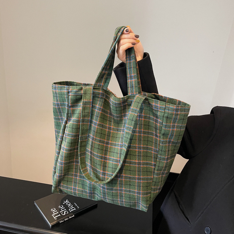 Free Shipping Large Capacity Tote Bag, Wool Plaid Fashionable Casual Handbag Multifunctional Commuting Shoulder Bag Women's Handbag