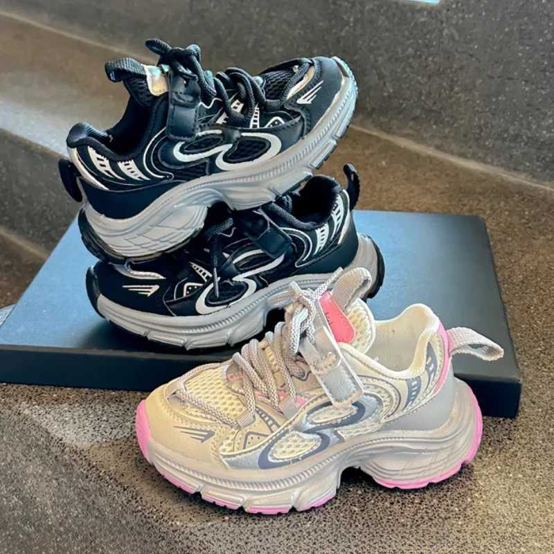Kids Sneakers for Girls Chunky Childrens School Basketball Shoes Mesh Breathable Boys Fashion Causal Sports Shoes Hook LoopXJ250311