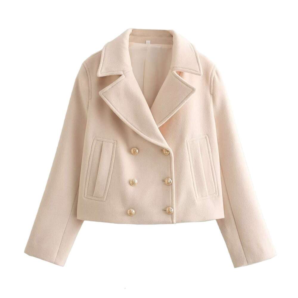 Y2k2023 Autumn And Winter New Temperament Slim Fit Short Style Lapel Double Breasted Coat Jacket For Women