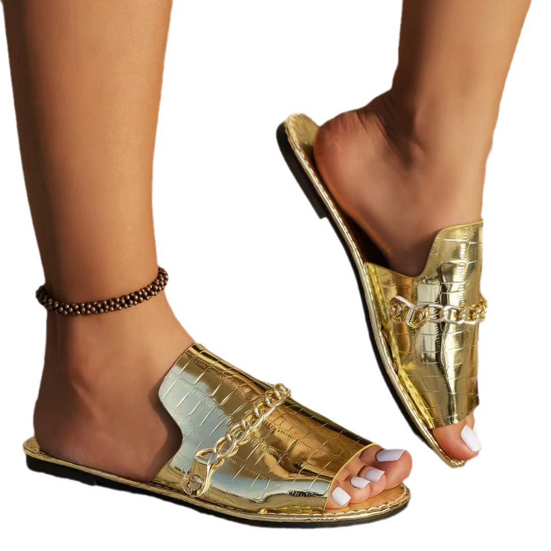 2025 for Women New Summer Fashion Casual Versatile Open Toe Slippers Women's Chain flat Sandals Shoes Large Size 36-43 's