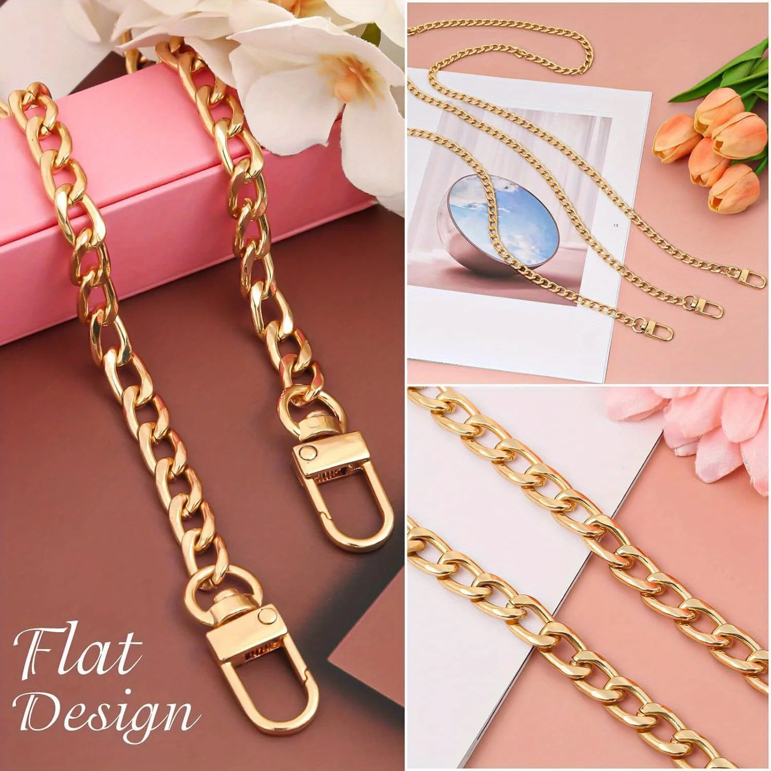 40140cm Purse Chain Strap Flat Handbag Chains for Wallet Satchel Tote Bags Shoulder Bag Replacement 250311