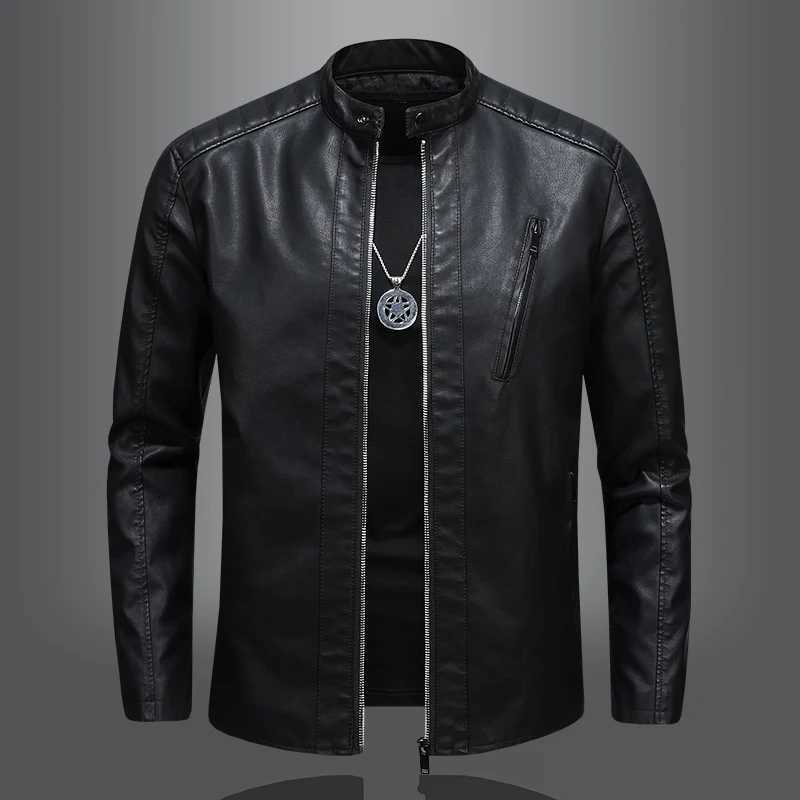 Leather Jacket Mens Jacket Trendy Handsome British Style Spring New Retro Stand Collar Casual Motorcycle Leather Jacket WindproofT250311