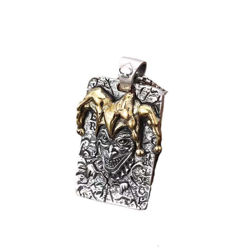 Personalized fashionable poker card necklace for men, simple vintage style, Thai sier and small king square pendant