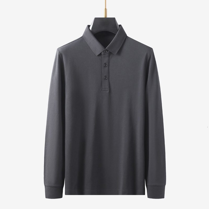 Long sleeved polo shirt for men, business and casual, solid color autumn base shirt, T-shirt, high-end feeling, lapel T-shirt tracksuit