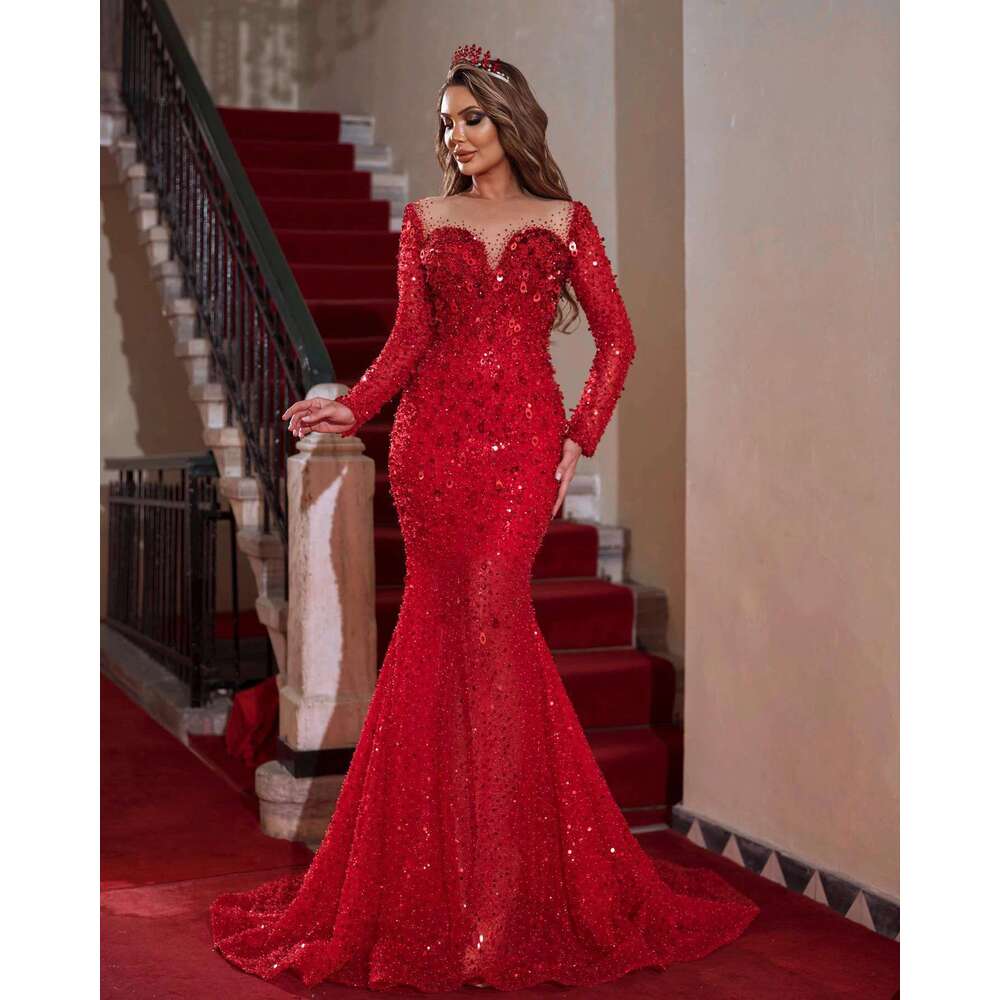 Sweetheart Dance For Women Sexy Mermaid Evening Dress Pearl Crystal Lace Party Dresses To The Floor Custom Made prom