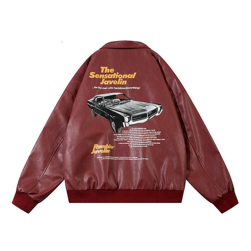 American Flame PU Leather Jacket Men's Trendy Loose Design Racing Suit Collection 2
