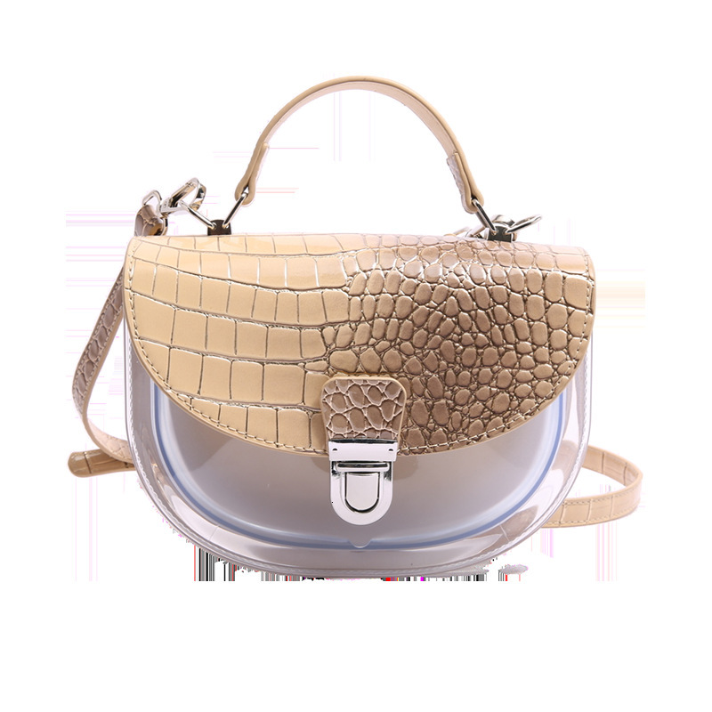 PU Women's 2025 New Korean Edition Fashion Stone Pattern Shoulder Instagram Internet Celebrity Handheld Transparent Crossbody Saddle Bag