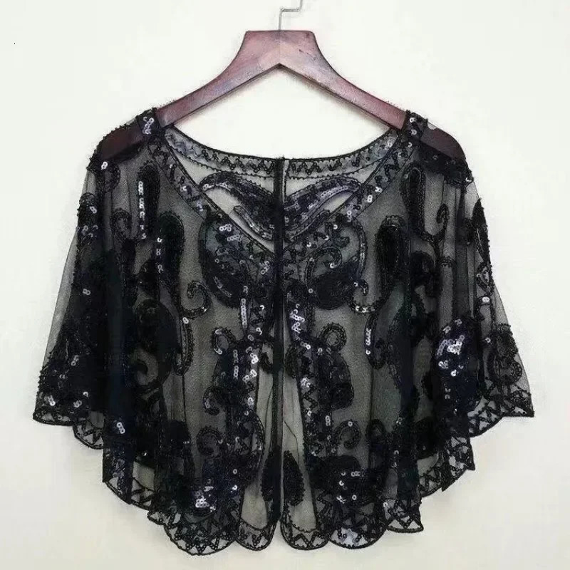 Sequins Coat Poncho Women Scarf Outfits Black Cape Ladies Scarves Party Outerwear Shawls Casaco Wraps Woman Clothes Dress 250227
