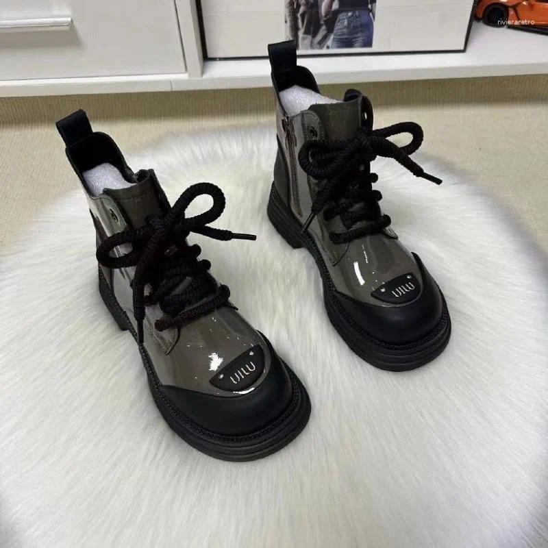 Boots Shoes Women High Quality Zip Women's Round Toe Solid Short Barrel Mid Heel Water Proof British