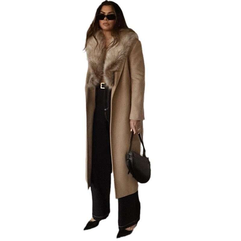 Woolen Woolen 2024 Winter New Style Elegant Fur Collar Long Jacket