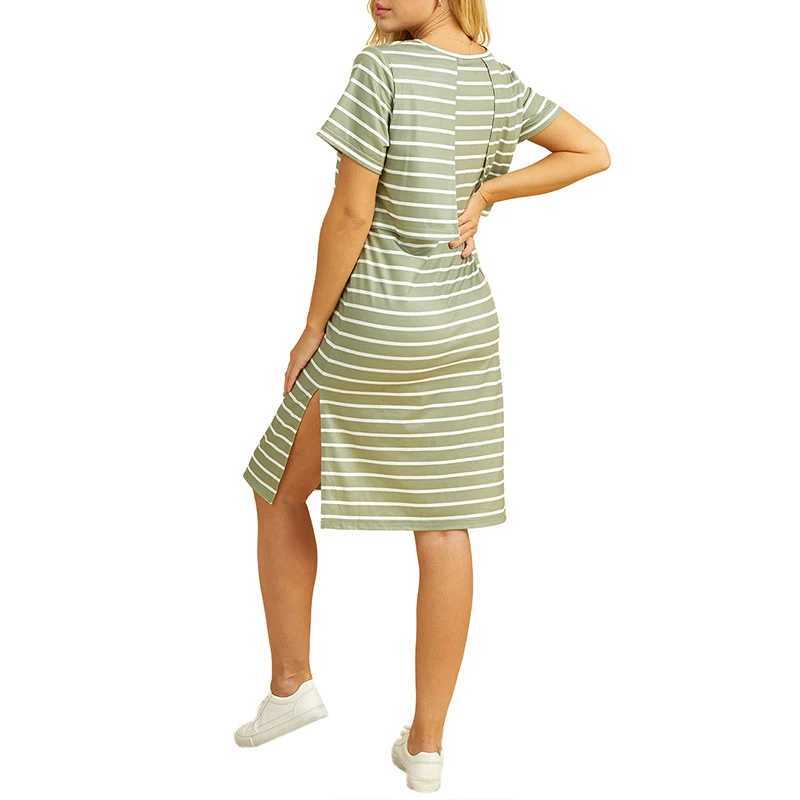 New Womens Nursing Dress Breastfeeding Dress Maternity Short Sleeve Striped Print Nursing Dress For Breastfeeding T250311
