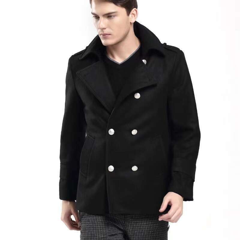 Wool Men's German Classic Double Breasted Thick Coat Rock Personality Shoulder Patch Windbreaker
