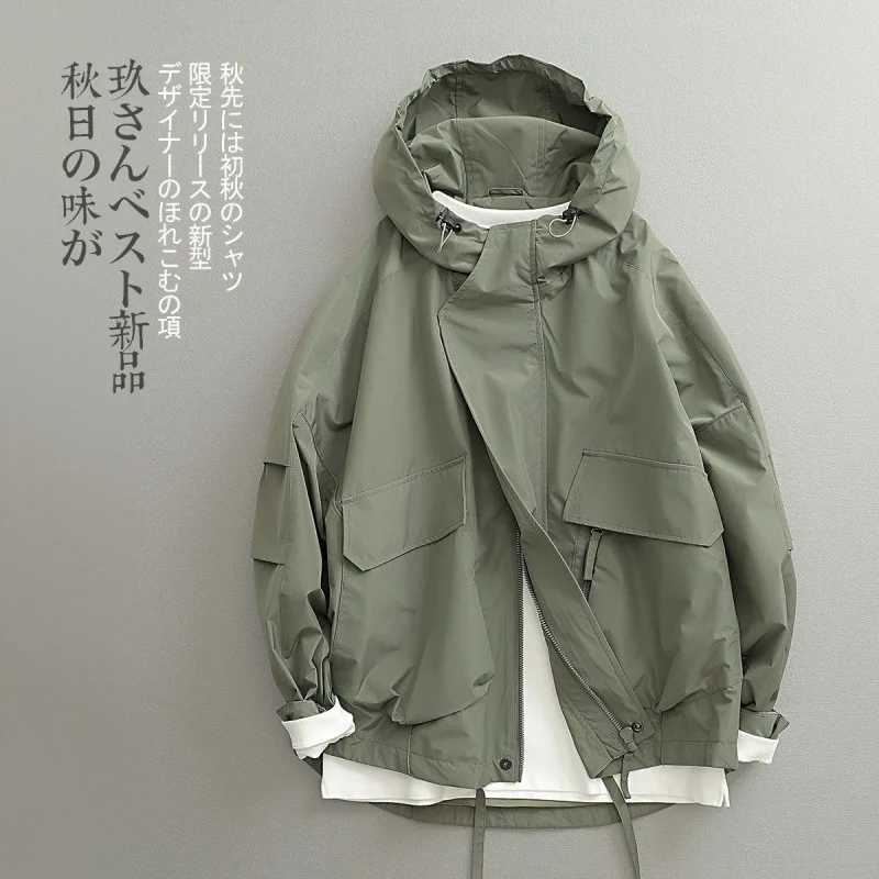 Spring Autumn Windbreak Jackets Men Japanese Vintage Fashion Three-dimensional Hoodie Loose Male Coat Bomber Jacket Men ClothingT250311
