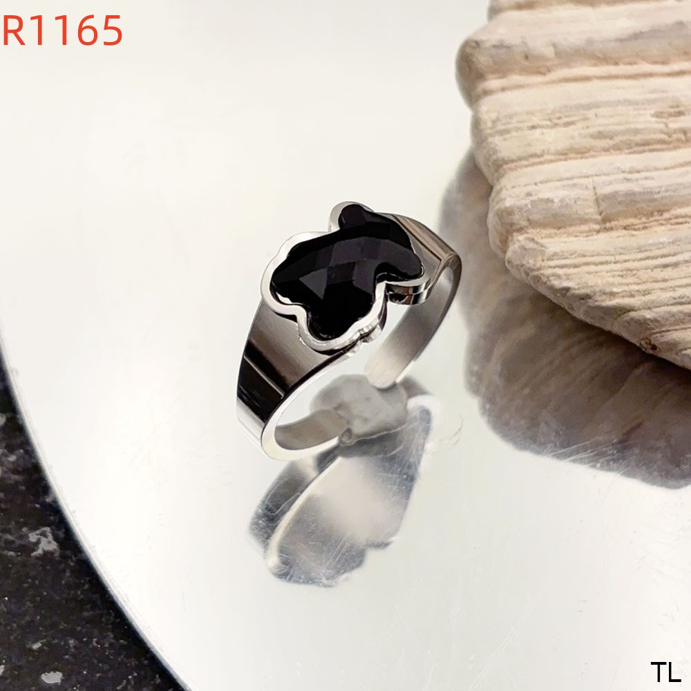 Hot Fashion Women Men Animal Bear Open Rings Stainless Steel Silver Gold White Black Glass Adjustable Jewelry A Gift
