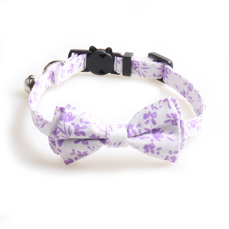 Cat Collar with Bow Tie Bell Breakaway Kitten Small Pet Safety Solid Color and Small Floral Combination Cat Collar Suede Soft Adjustable Tie for Weddi