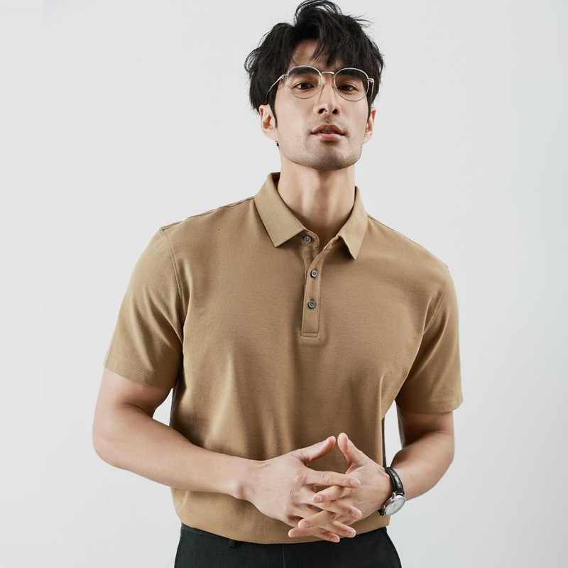 tracksuit short sleeved polo shirt men, with a lapel for high-end business, cool feeling, solid color, casual, 2025 summer trend t-shirt