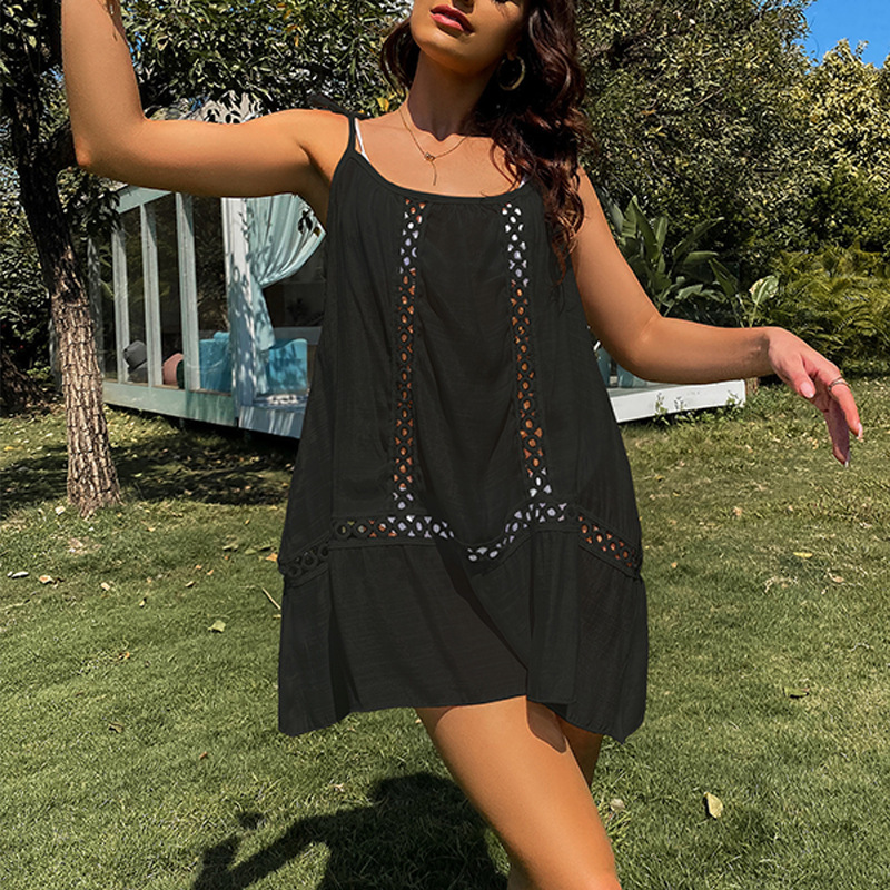 Women's Summer Fashion Sexy Hollow Out Ring Loose Beach Strap Dress