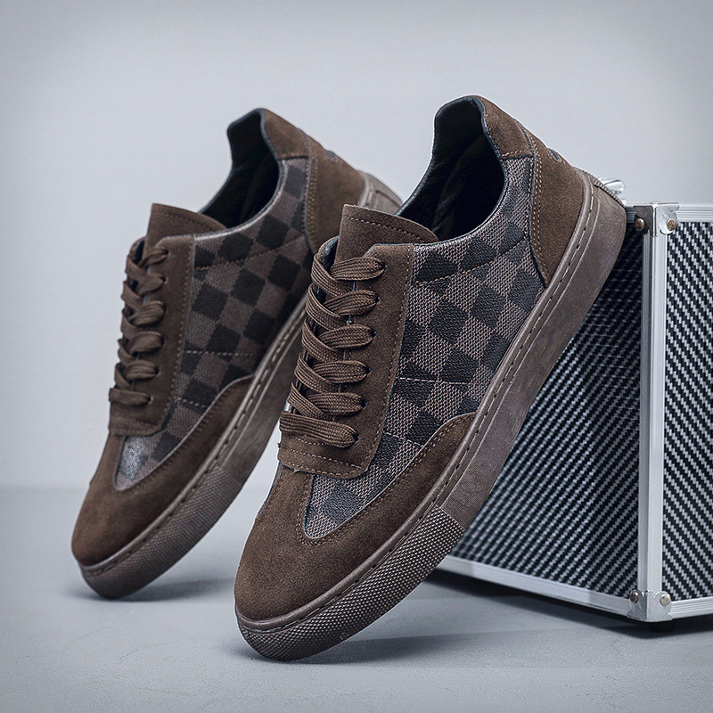 Board Men's Board Low Cut Plaid Lace Up Casual Shoes, Versatile Shoes For Men Trendy Men