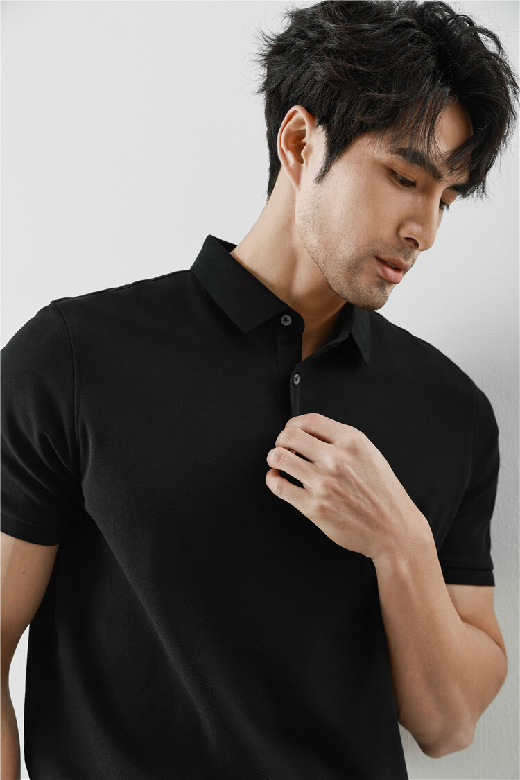 tracksuit Short sleeved Polo Shirt for High end Men's Wear Long staple Cotton Collar Half Sleeve T-shirt 2025 Summer Solid Color