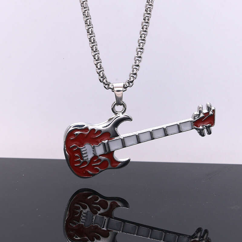 Hip Hop Music Guitar Necklace Street Personality Bounce Ti Steel Sweater Chain Pendant Jewelry Trend