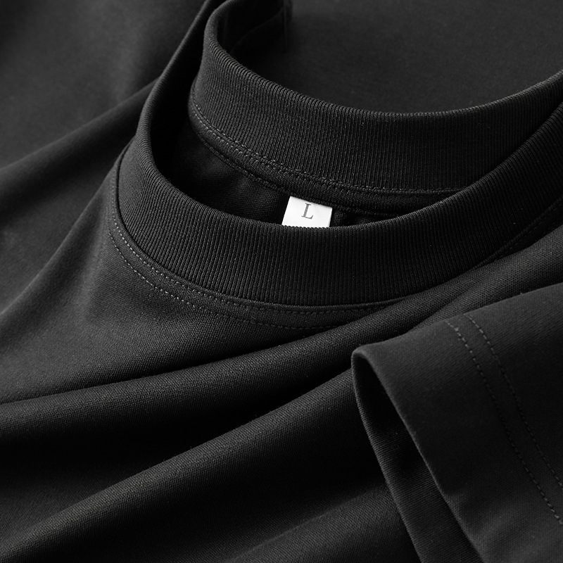 Liquid ammonia cotton polo non ironing solid color round neck T-shirt short sleeved men's summer loose new style printed embroidery t shirt