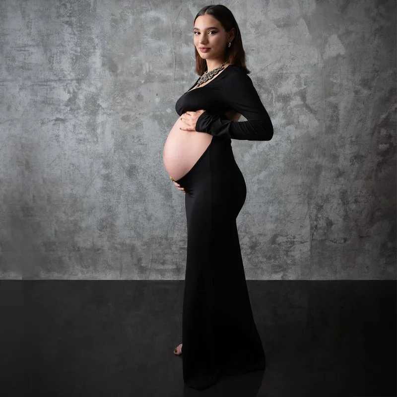 Maternity Sexy Bodycon Dresses Pregnant Photo Dress Square Neck Long Sleeve Wedding Party Pregnant Clothes X250224