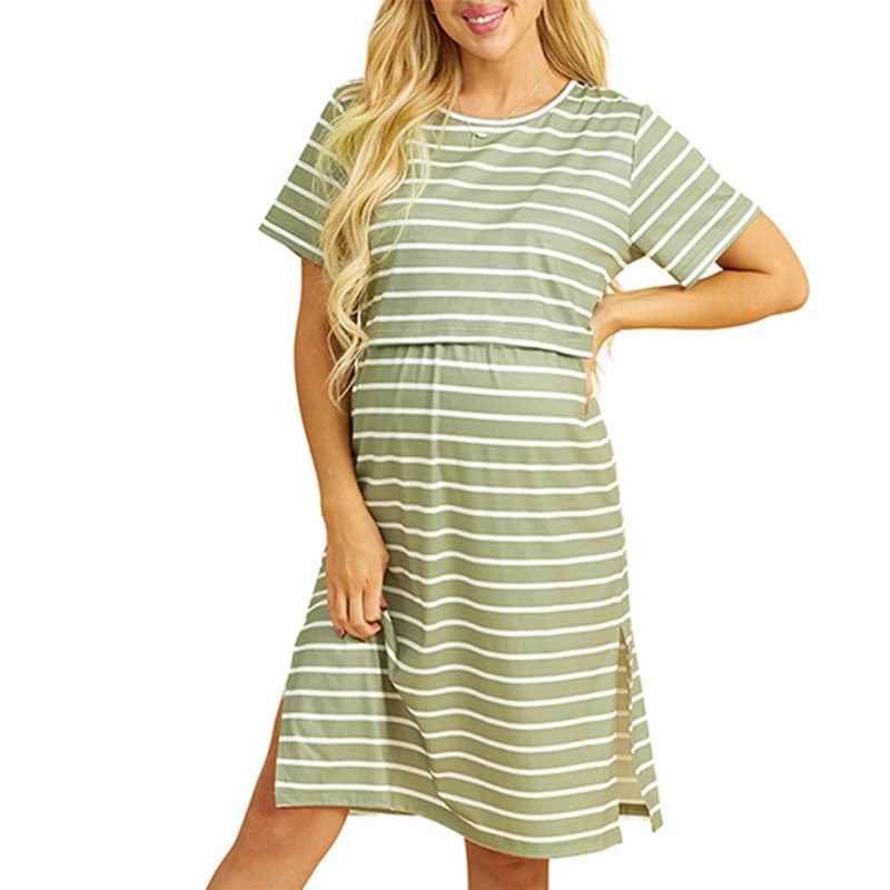 New Womens Nursing Dress Breastfeeding Dress Maternity Short Sleeve Striped Print Nursing Dress For Breastfeeding T250311