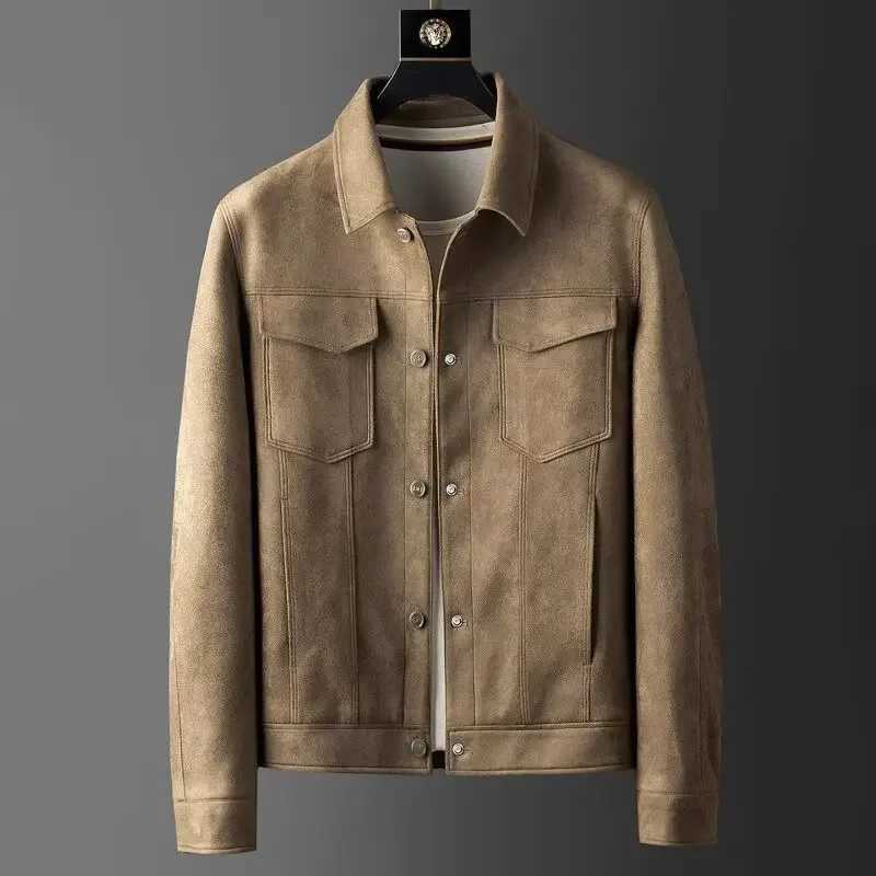 Chamois Leather Vintage Style Mens Jacket Casual Loose Fit Summer Autumn New Arrival Fashion Trendy Lapel WorkwearT250311