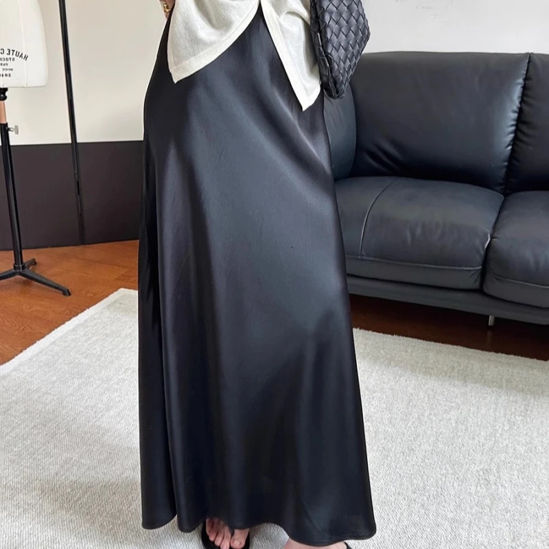 REALEFT Spring Summer Black Stain Mermaid Party Womens Long Skirts High Waist Elegant Wrap Aline Maxi Female 250311