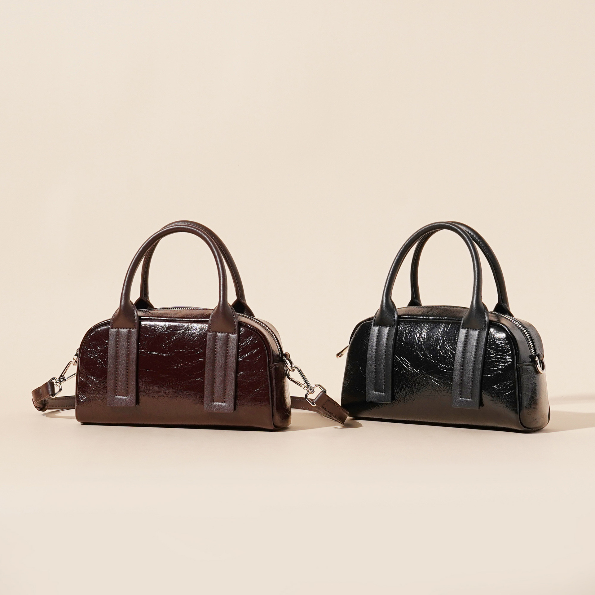 Top Layer Cowhide Niche New Design Boston Pillowcase Fashionable Single Shoulder Crossbody Handbag