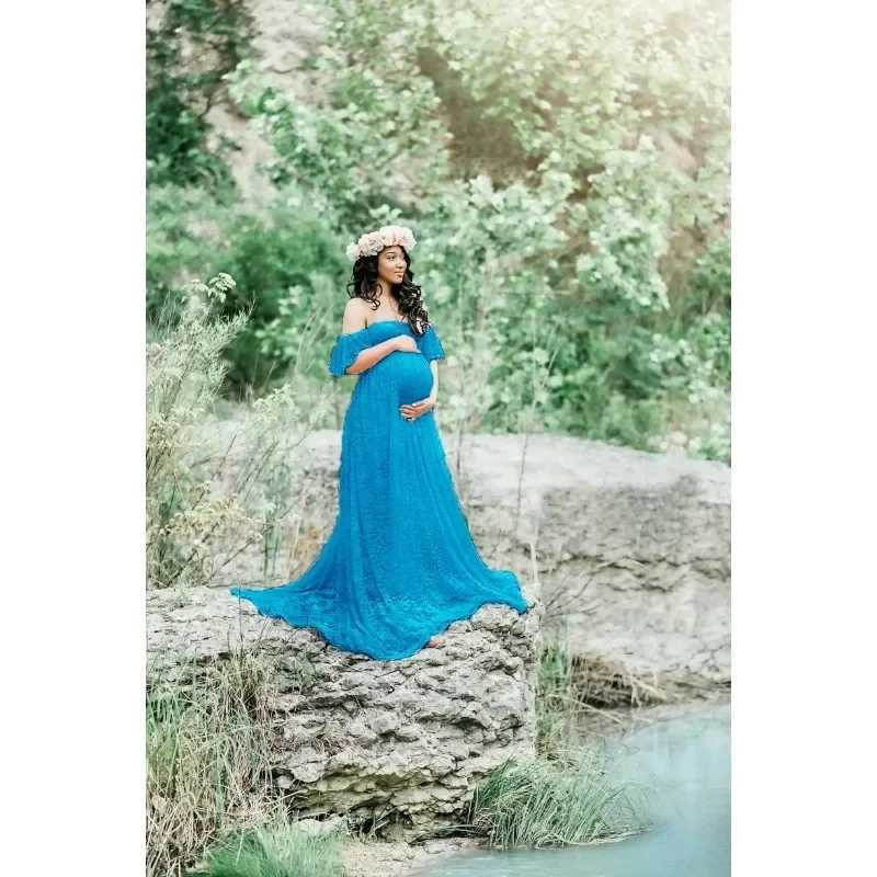 Shoot Lace Pregnant Women Tail Short Sleeve Maternity Photography Props Shooting Accessories Dress for Photo X250224