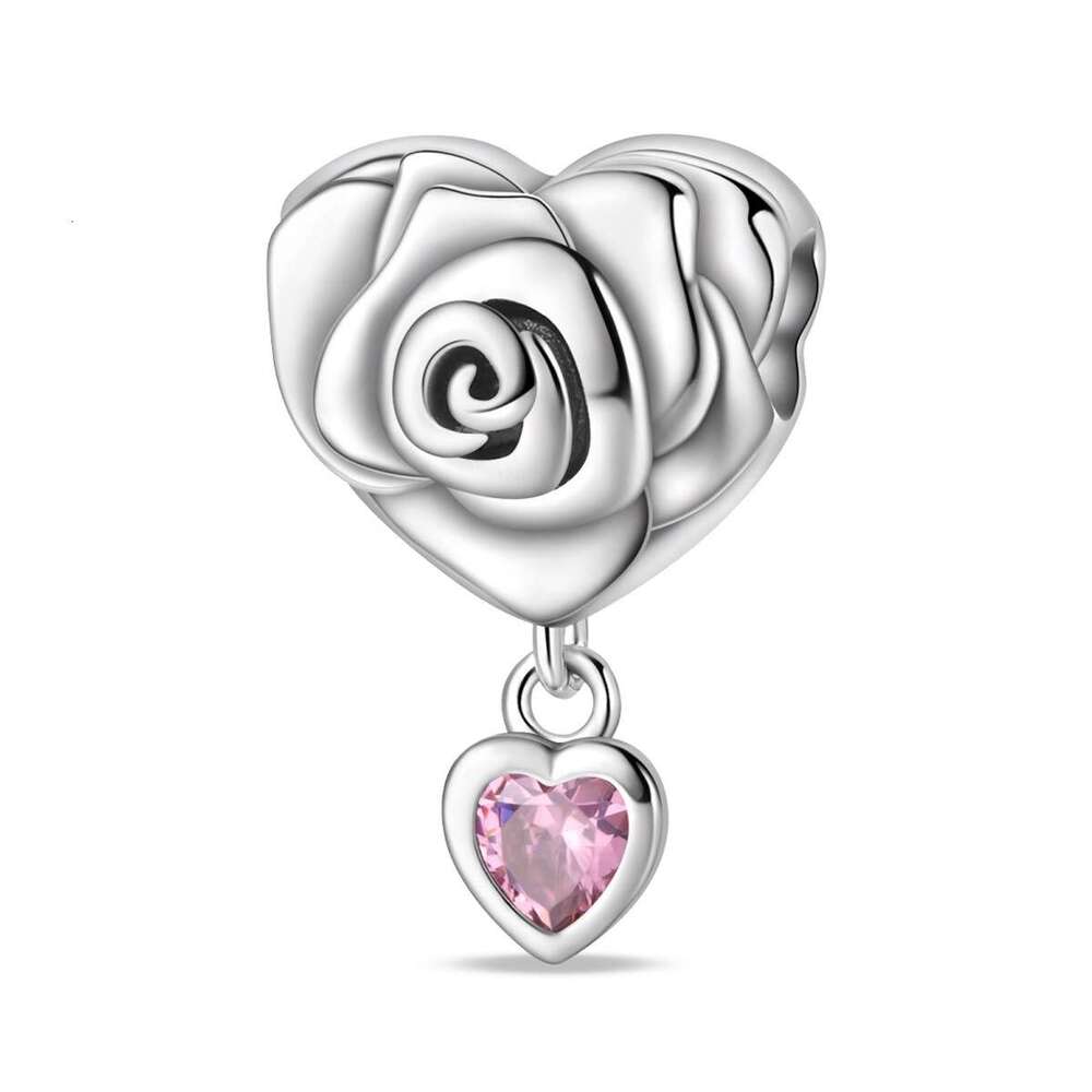 925 sterling silver Charm Friendly sisters love pink rose pendant beads charms DIY jewelry accessories bracelet for women gift fashion jewelry wholesa
