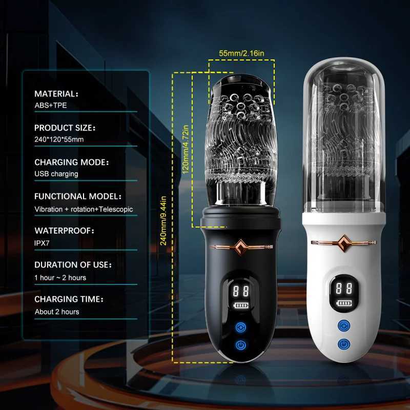 Male Telescopic Rotating Vibration Digital Display Battery Level Function Virgin Exercise Masturbator Cup Adult Sex ToysXJ250311