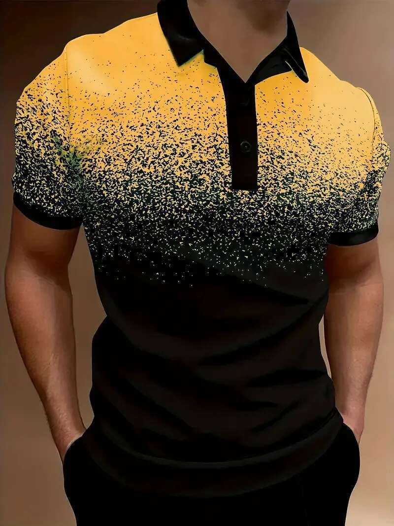 Summer New Men's POLO Gradual Print Sports Polo Shirt Tie Dye Quick Drying Top