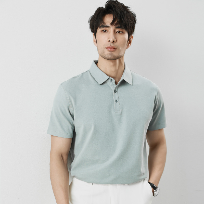 tracksuit short sleeved polo shirt men, with a lapel for high-end business, cool feeling, solid color, casual, 2025 summer trend t-shirt
