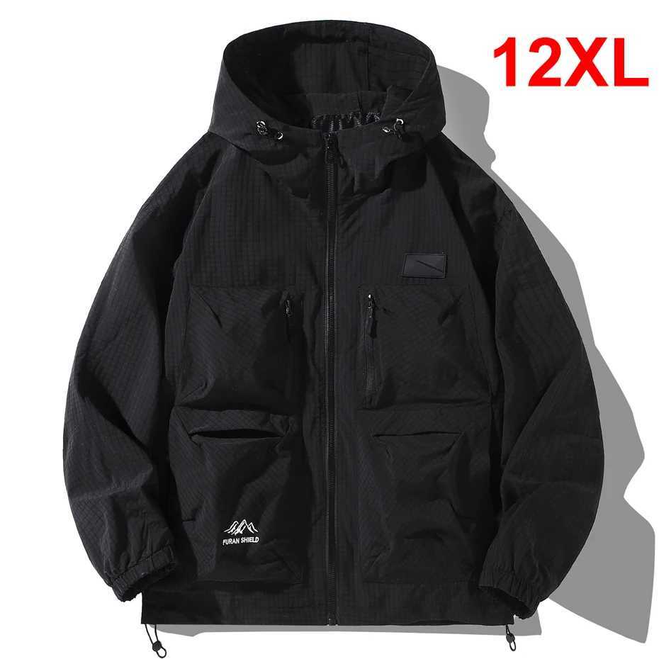Black Waterproof Windbreak Cargo Jackets Plus Size 12XL Fashion Casual Solid Color Jackets Big Size 12XL Coats MaleT250311