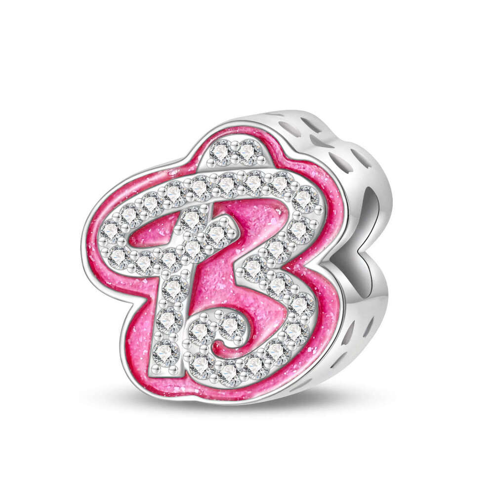 Pink English Letter Pendant Beads Charms DIY Jewelry Accessories Bracelet 925 Sterling Silver New Style For women gift