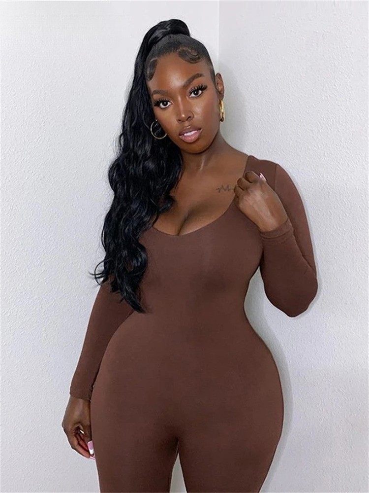 Nibber Basic Bodycon Jumpsuit For Womens Clothing Casual Brown Fiess Rompers 2023 Y2k Playsuit Activity Streetwear Overalls