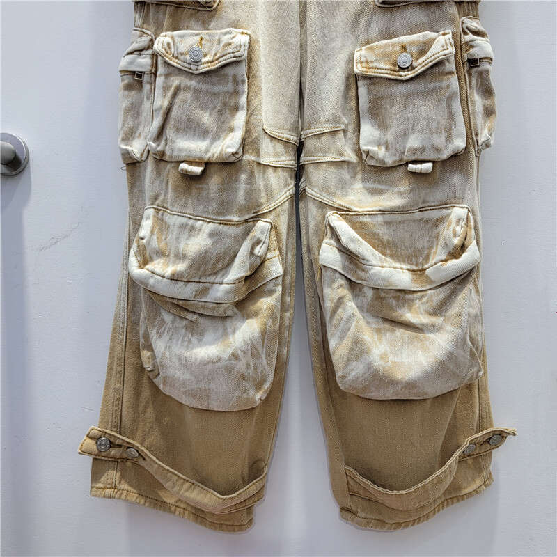 American Street Brand Gradient Contrasting Heavy Three-Dimensional Pocket Wide Leg Pants Cool And Niche Workwear Jeans Women's Fashion