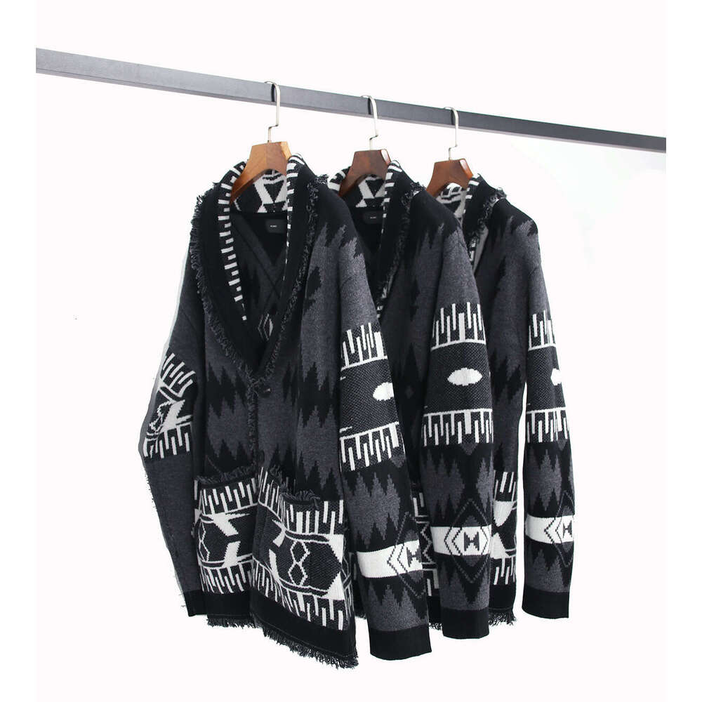 Australian New Jacquard Sweater Cardigan Autumn And Winter Classic Black Gray Lapel Ethnic Style Knitted Jacket