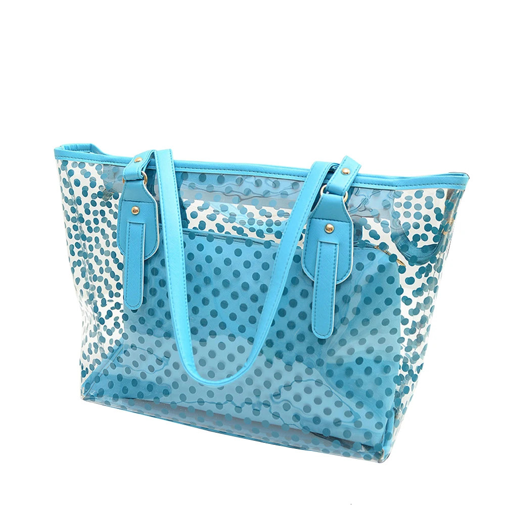 Women Transparent Handbag Candy Color Round Dot Decor Compound Beach Shoulder Bag Luxury Crossbody Fashion PVC Messenger 2023 R250311