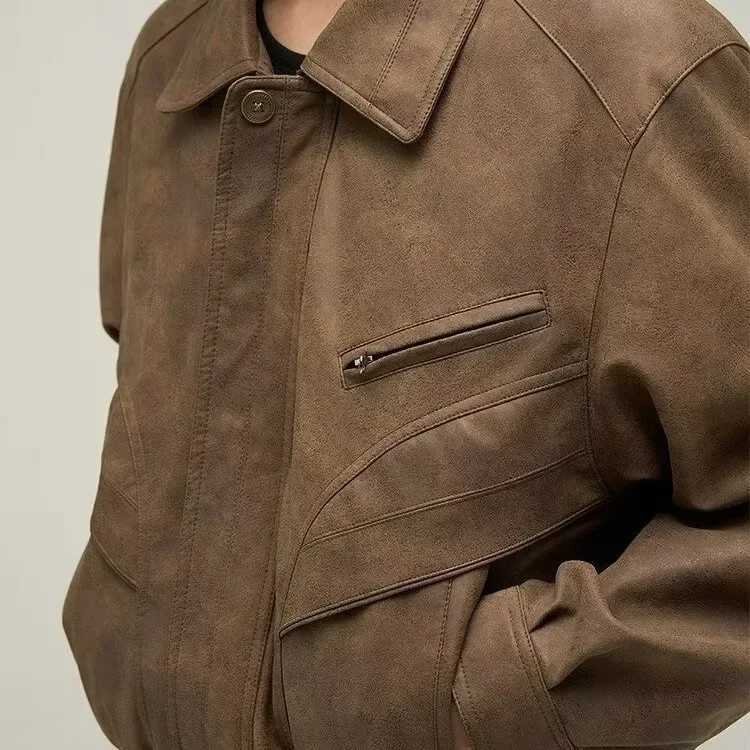 2023 American Style Brown Distressed Leather Jacket Trendy Brand Casual Vintage Maillard For Men And Women Couples JacketT250311