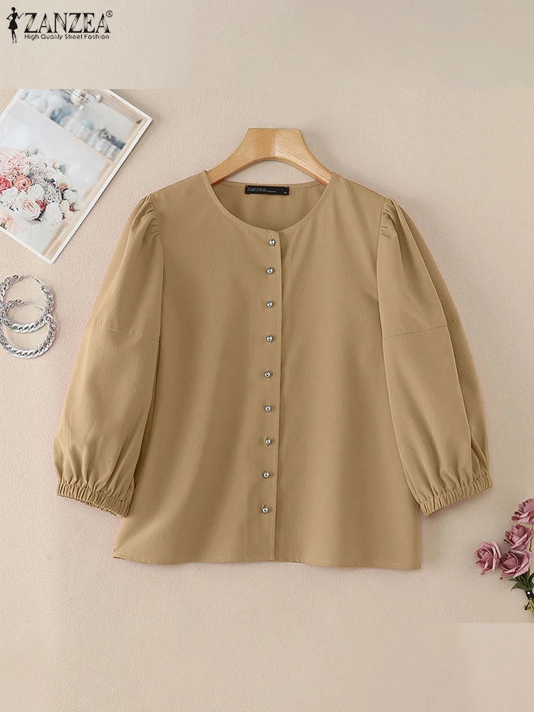 ZANZEA Elegant 34 Lantern Sleeve Work Blouse Office Women Tops Summer Fashion Shirt Casual O Neck Buttons Holiday Blouses 250311