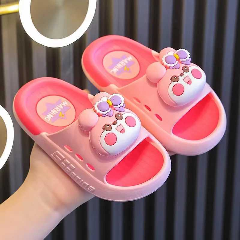 New Summer Children Slippers Cute Cartoon Dinosaur Bear Trim Sandals For Boys Girls Bathe Flip Flops Non-Slip Home Kids ShoesT250311