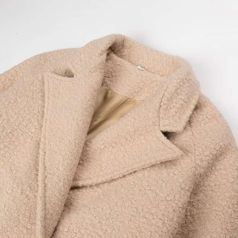 Zatrax-2024 Spring And Autumn Monsoon Women's Belt Double Row Button Long Woolen Loop Windcoat Coat