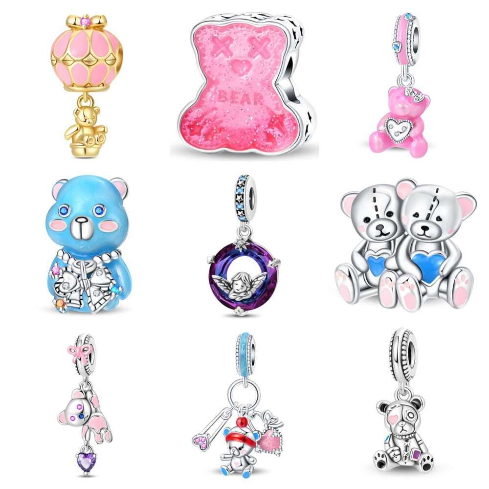 925 Sterling Silver cute pet teddy bear pendant beads Charms fit bracelet necklace DIY jewelry accessories bracelet new style for women